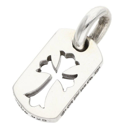 Chrome Hearts DT Tny CO Crs Tiny Cut Out Cross Dog Tag Charm Silver Necklace Top