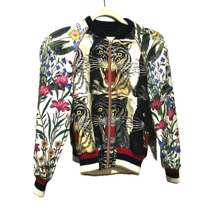 Gucci 476247 Taiga Printed Bomber Jacket Floral Blouson