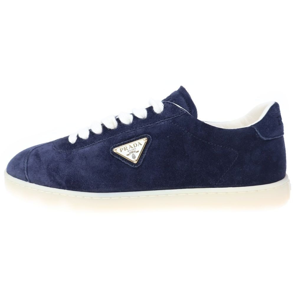 Prada Lane Suede Low Cut Sneakers Navy
