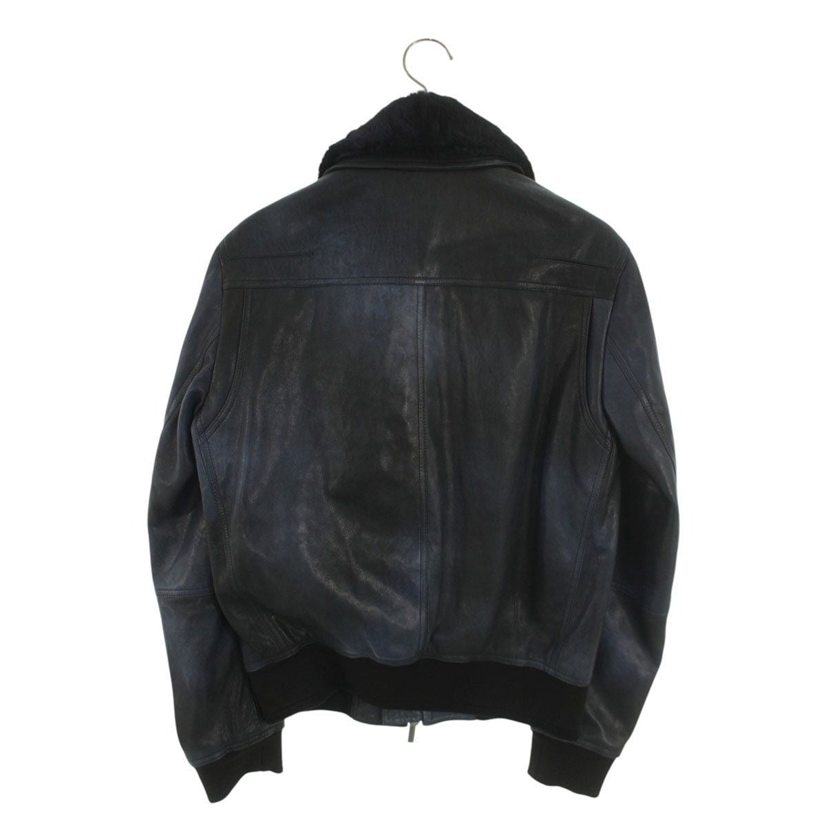 Dior Homme Collar Beaver Fur Zip Up Leather Jacket 46 Blue — view 2