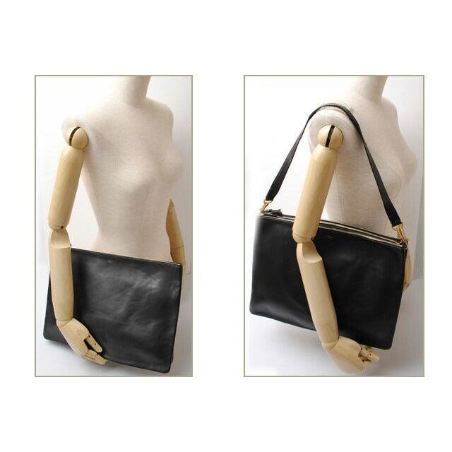 Celine Shoulder Bag Clutch Lambskin Large Trio Black Silver 2-Way — view 2