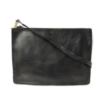 Celine Shoulder Bag Clutch Lambskin Large Trio Black Silver 2-Way