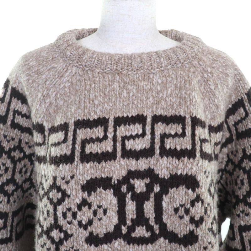 Celine 2adw6824v 100% Wool Triomphe Crew Neck Long Sleeve Knit Sweater Brownish