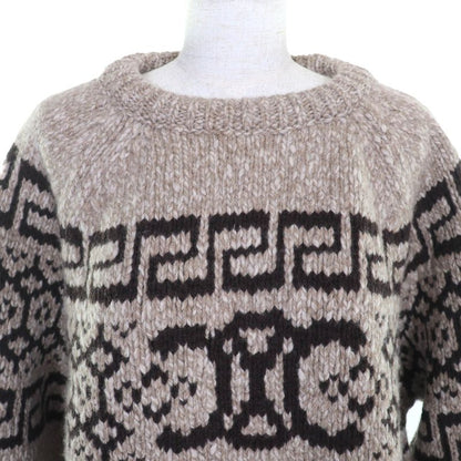 Celine 2adw6824v 100% Wool Triomphe Crew Neck Long Sleeve Knit Sweater Brownish