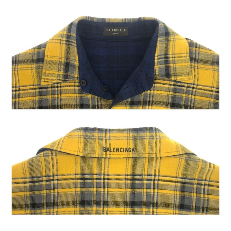 Balenciaga Size M Yellow Blue Cotton 720105tnm27 Long Sleeve Shirt Reversible