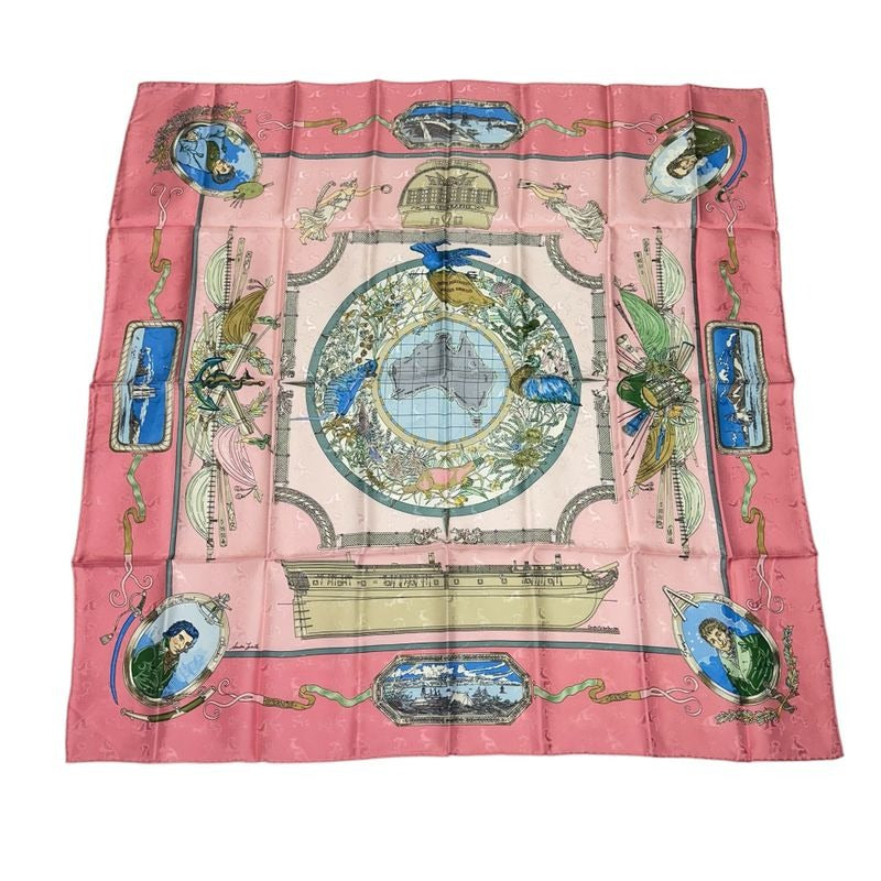 Hermes Carre 90 le Geographe Geographer 100% Silk Pink