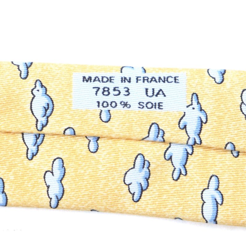 Hermes 100% Silk Clouds Animal All Over Pattern Necktie Orange Blue Made In