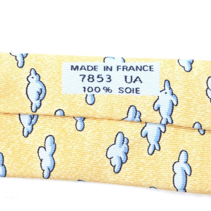 Hermes 100% Silk Clouds Animal All Over Pattern Necktie Orange Blue Made In