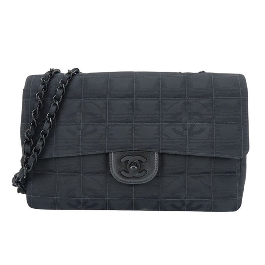 Chanel Shoulder Bag New Travel Line Jacquard Nylon Black Coco Mark 7th Shoulder