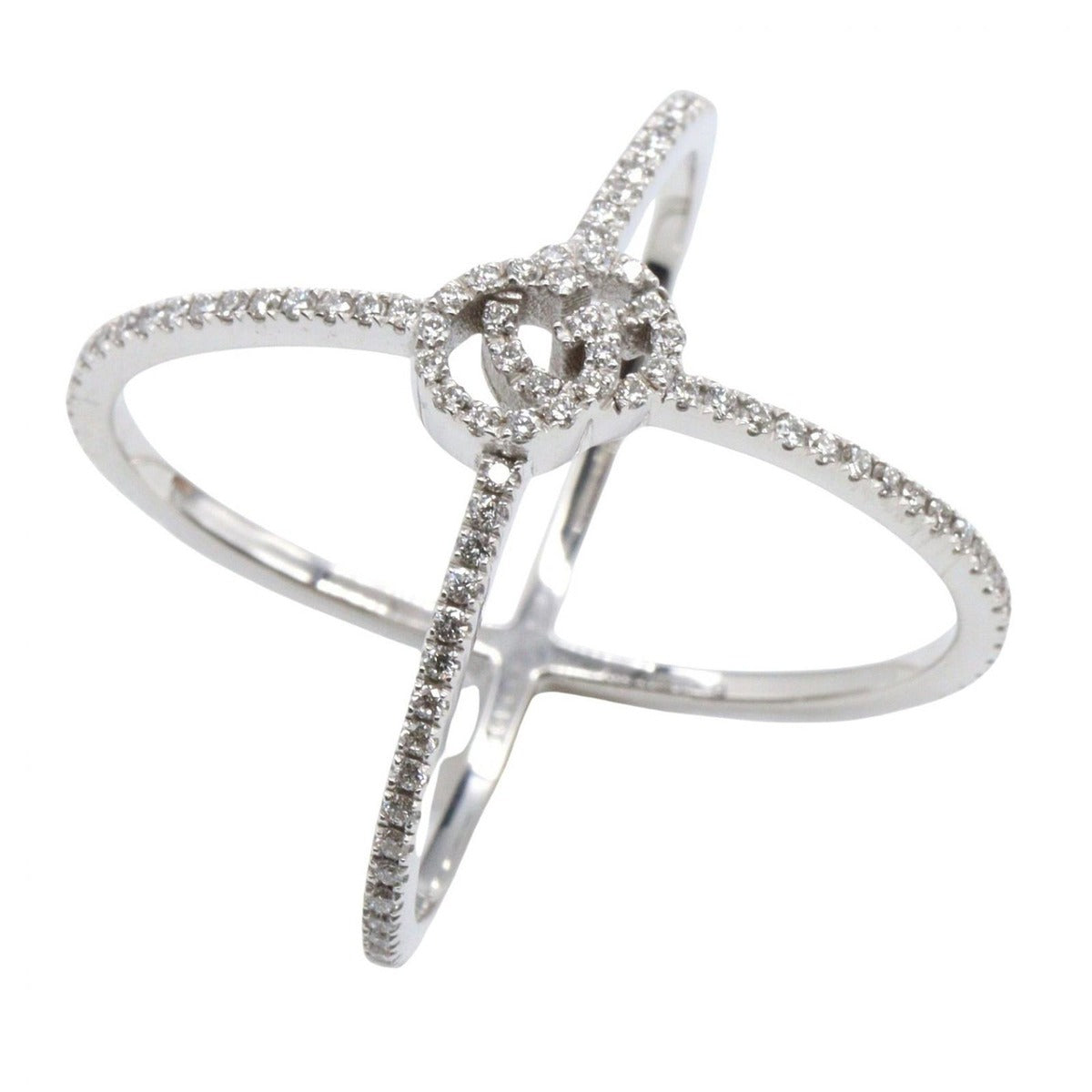 Gucci Ring GG Running Cross Diamond 18K White Gold