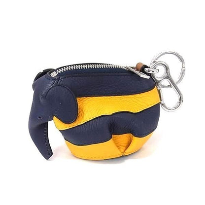 Loewe Coin Case Animal Collection Navy Yellow Leather Elephant Silver
