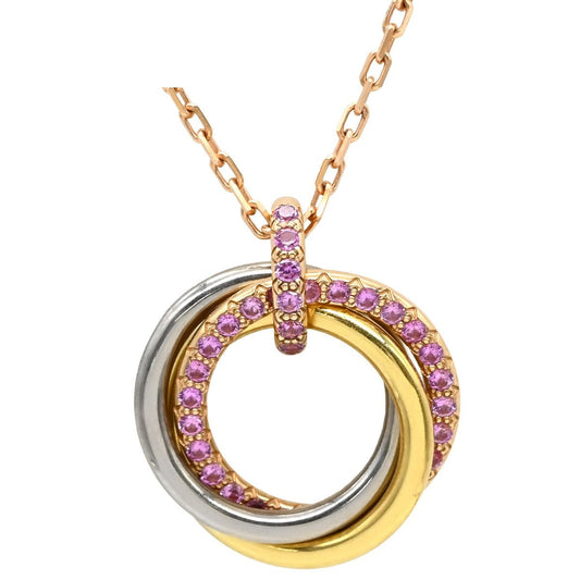 Cartier Necklace Trinity Pink Sapphire Pendant Yellow Gold White