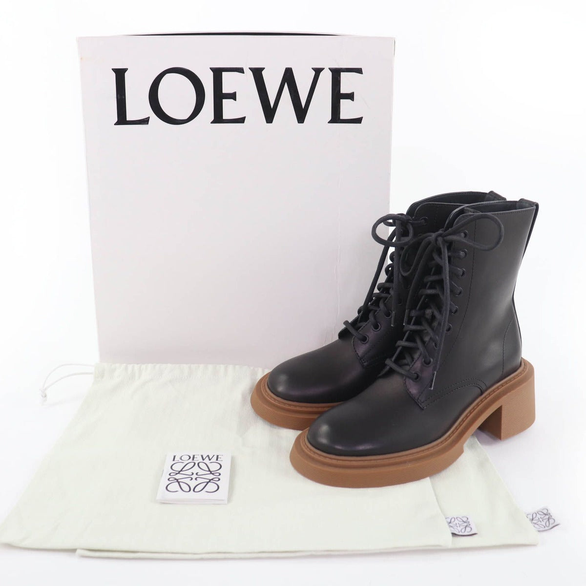 Loewe Log Lace Up Leather Boots Short Black 37 — view 2