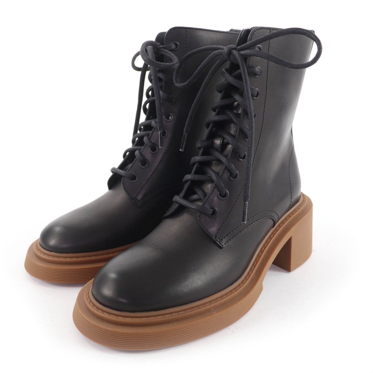Loewe Log Lace Up Leather Boots Short Black 37