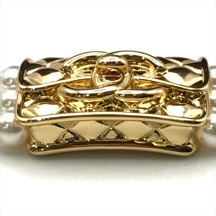 Chanel Bag Motif 3 Rows Pearl Gold Bracelet