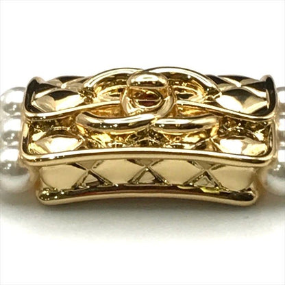 Chanel Bag Motif 3 Rows Pearl Gold Bracelet