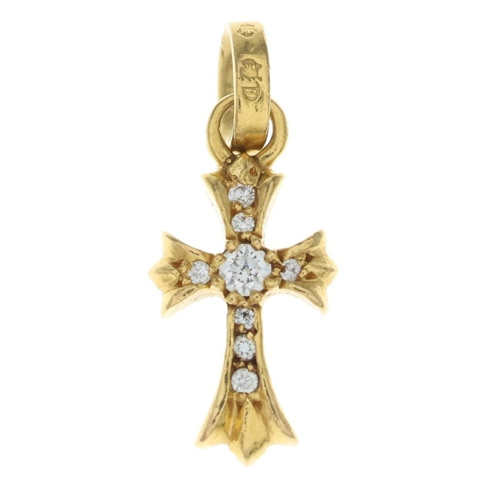 Chrome Hearts 22k Crs Bbyfat P Dia Baby Fat Cross Pave Diamond Pendant Top Gold