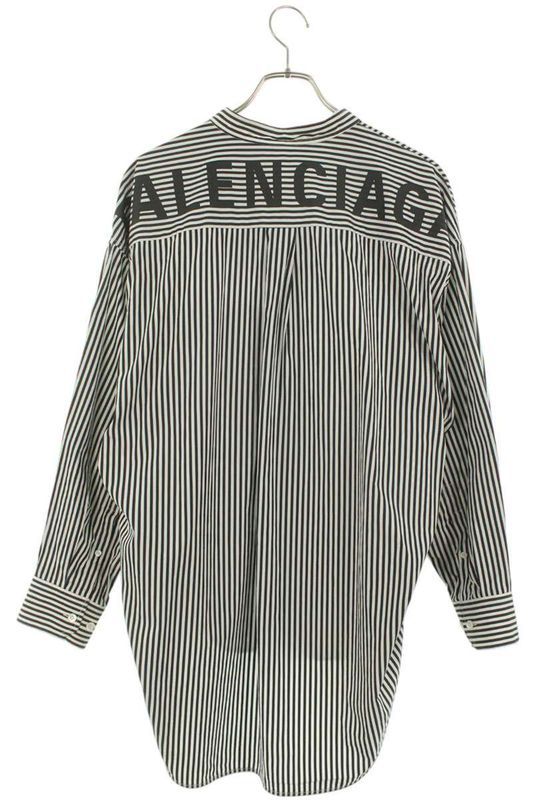 Balenciaga 520497 Tdm09 Back Logo Bow Tie Stripe Long Sleeve Shirt Women 34