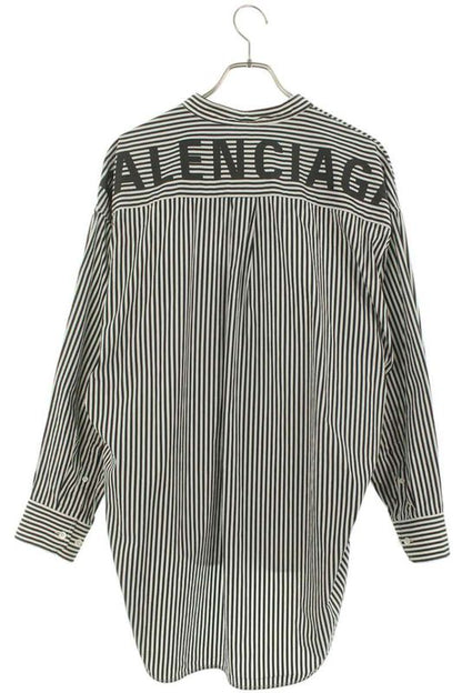 Balenciaga 520497 Tdm09 Back Logo Bow Tie Stripe Long Sleeve Shirt Women 34