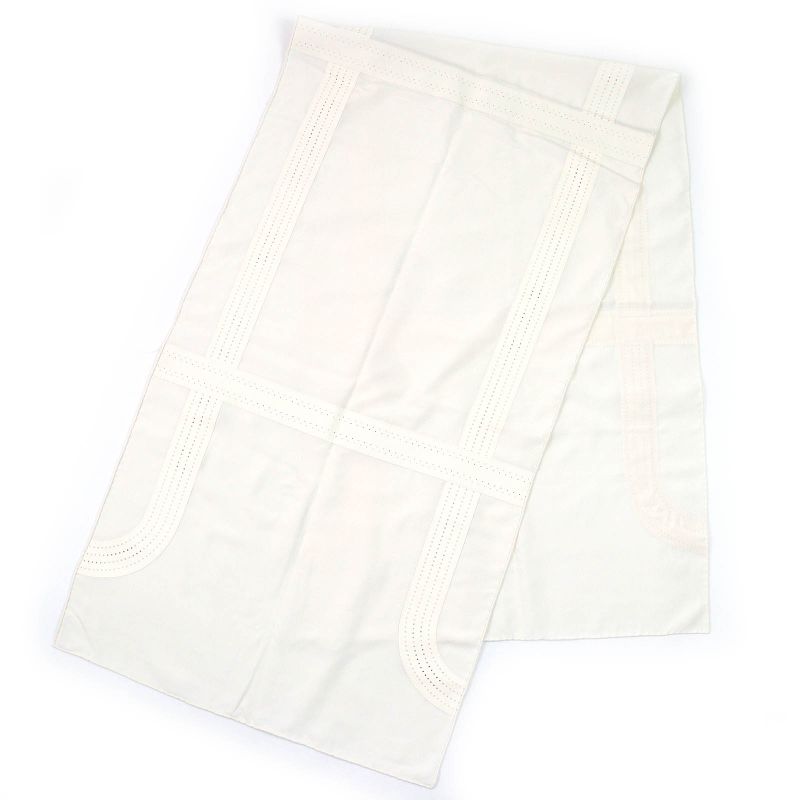 Hermes 100% Silk H Motif Perforated Lamb Leather Used Stole Shawl Ivory With