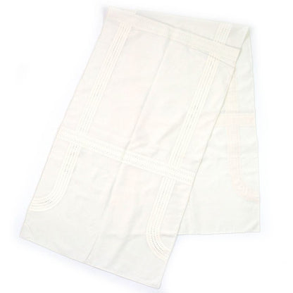 Hermes 100% Silk H Motif Perforated Lamb Leather Used Stole Shawl Ivory With