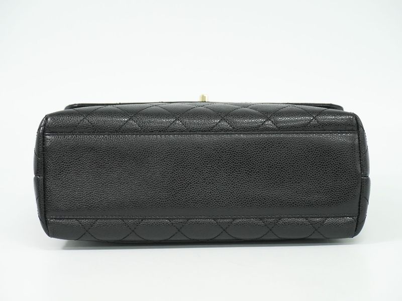 Authentic Chanel Coco Mark Matelasse Turnlock Handbag Caviar Skin Leather Black