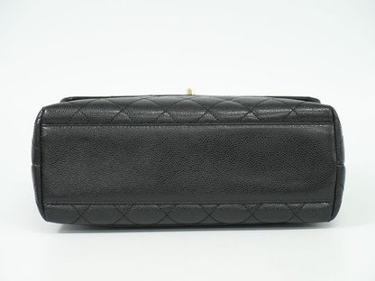 Authentic Chanel Coco Mark Matelasse Turnlock Handbag Caviar Skin Leather Black