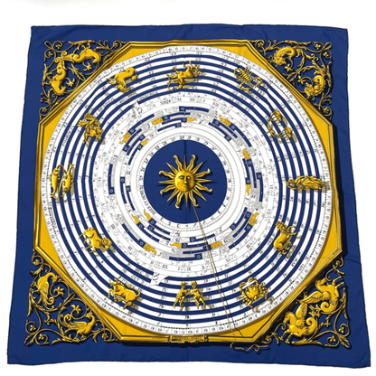 Hermes Carre 90 DIES ET HORE Astrology Silk Scarf Navy