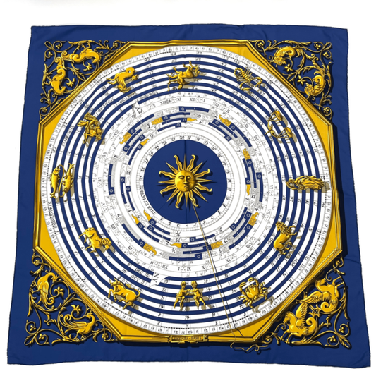 Hermes Carre 90 DIES ET HORE Astrology Silk Scarf Navy