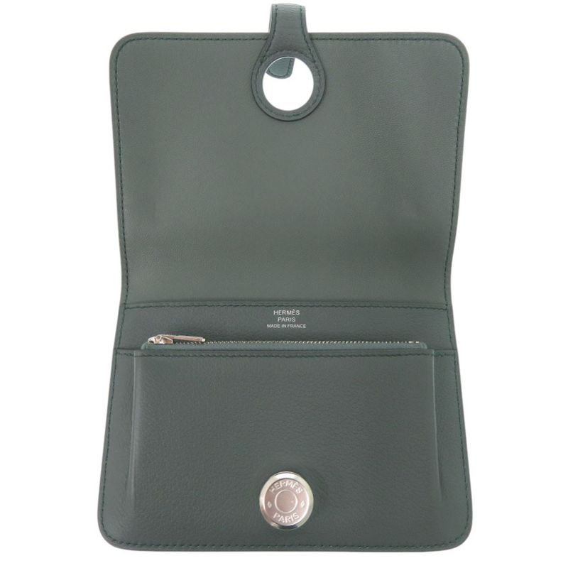 Hermes Dogon Compact Coin Case Leather Vert Amand Evercolor W Engraved 1193