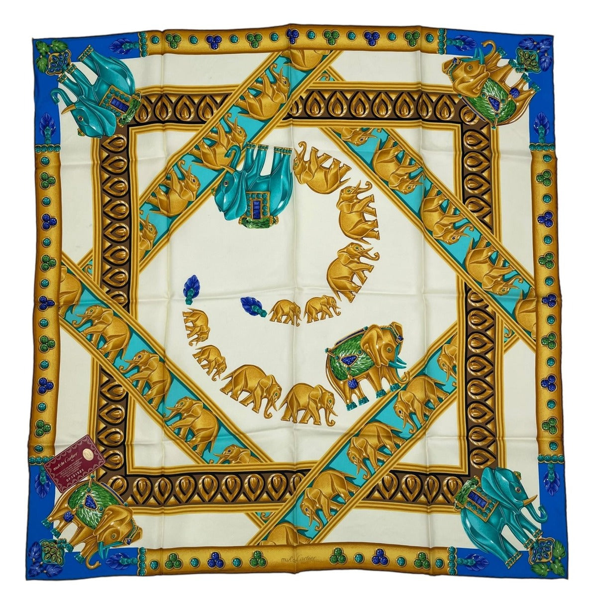 Cartier Scarf Silk Maharaja Elephant Blue