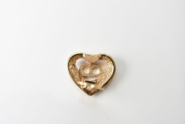 Christian Dior Earring Vintage Heart Motif Rhinestone Gold 230750