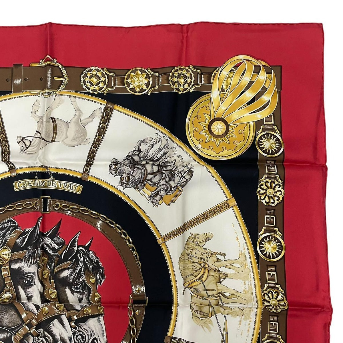 Hermes Carre 90 Chevaux de Trait 100% Silk Scarf Red — view 4