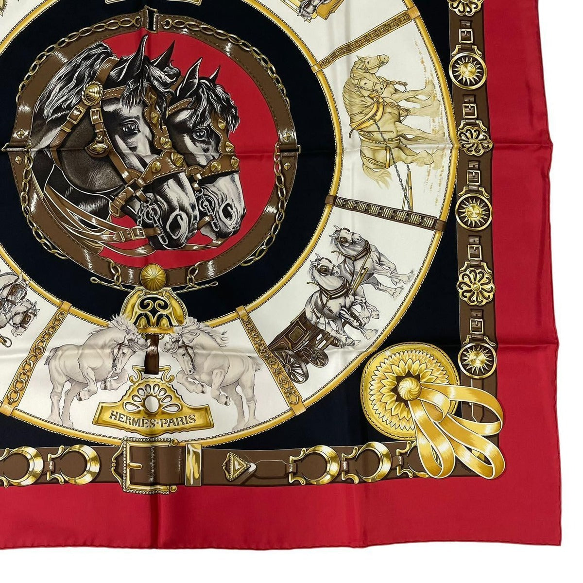 Hermes Carre 90 Chevaux de Trait 100% Silk Scarf Red — view 5