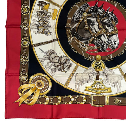 Hermes Carre 90 Chevaux de Trait 100% Silk Scarf Red — view 6