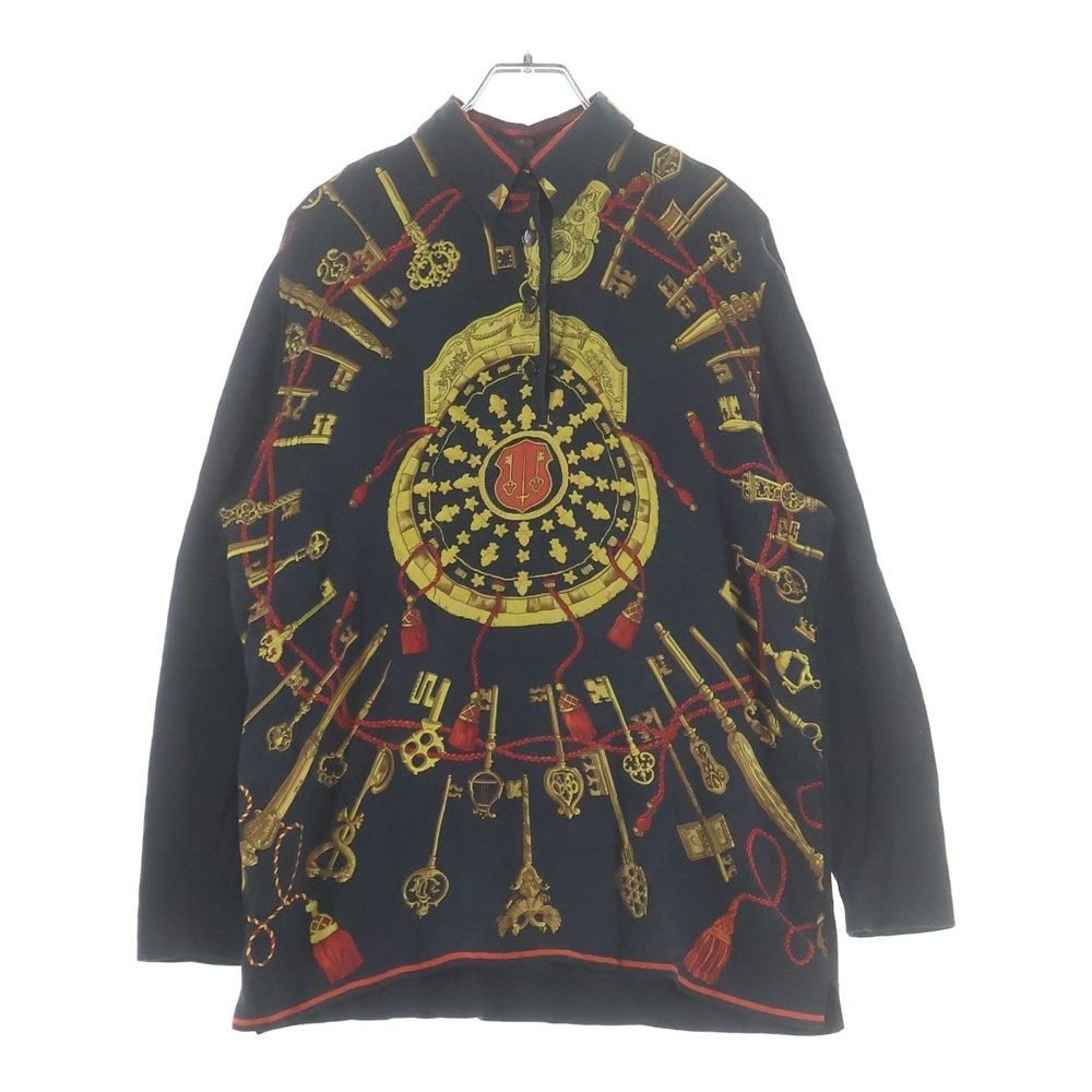 Hermes Key Pattern Print Knit Cut Replacement Long Sleeve Shirt Black Sweater