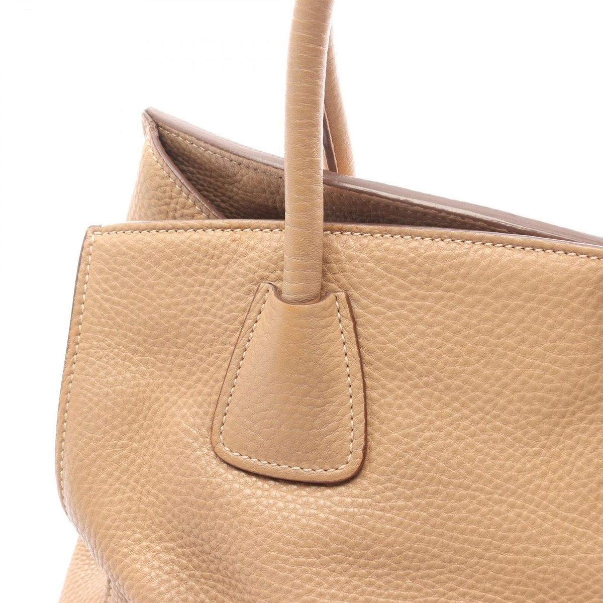 Prada Handbag Vitello Daino Beige Leather Triangle Logo 2-Way Hand — view 11