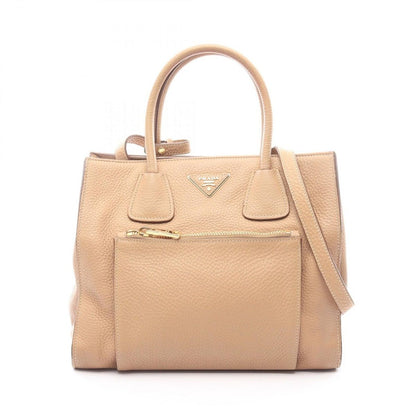 Prada Handbag Vitello Daino Beige Leather Triangle Logo 2-Way Hand