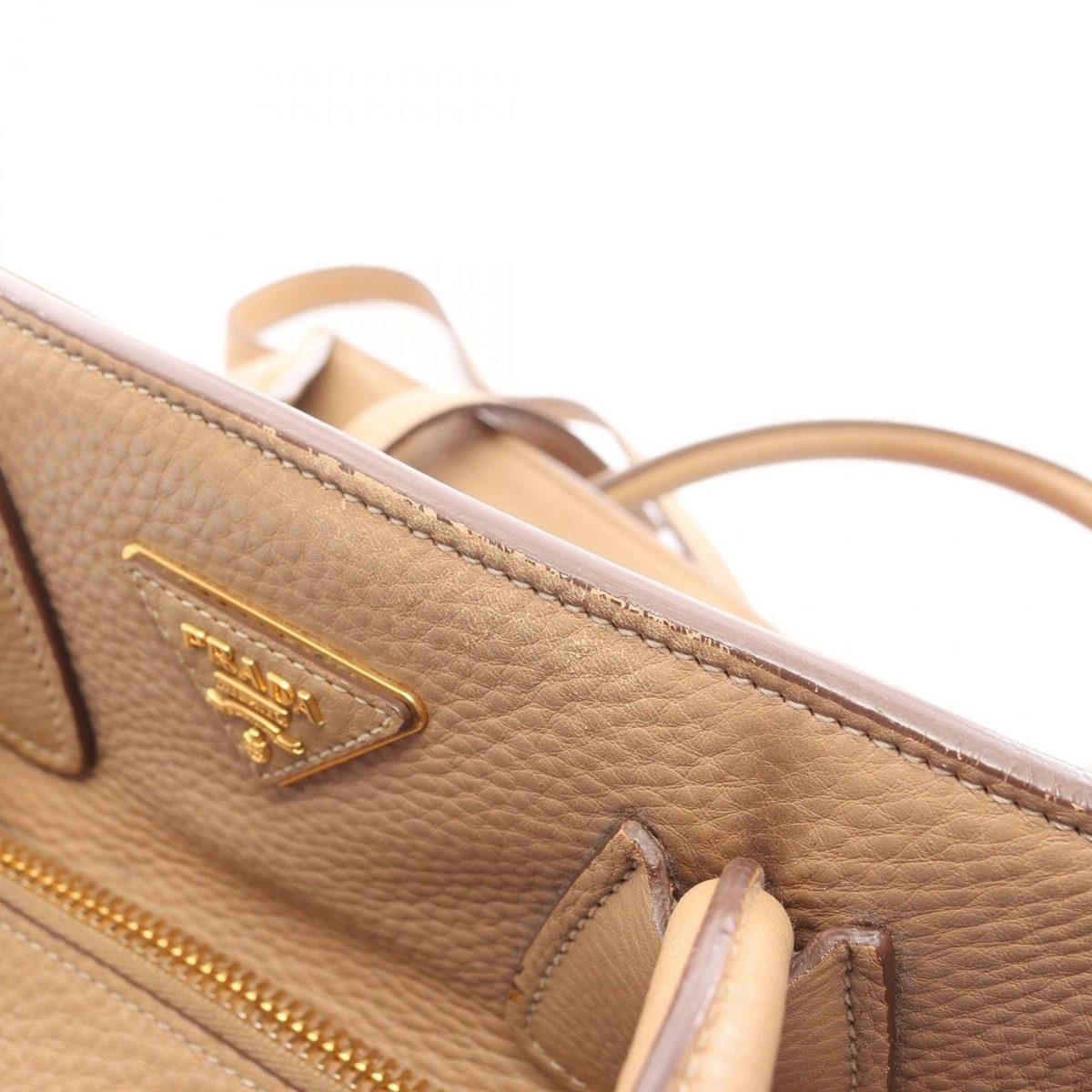 Prada Handbag Vitello Daino Beige Leather Triangle Logo 2-Way Hand — view 13
