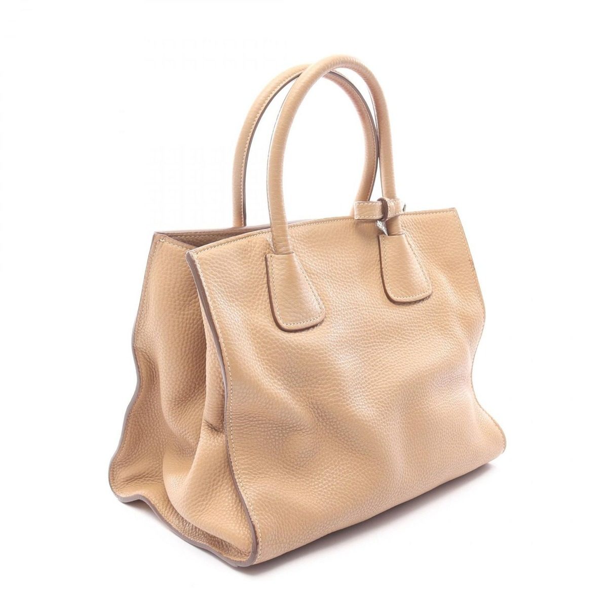 Prada Handbag Vitello Daino Beige Leather Triangle Logo 2-Way Hand — view 2
