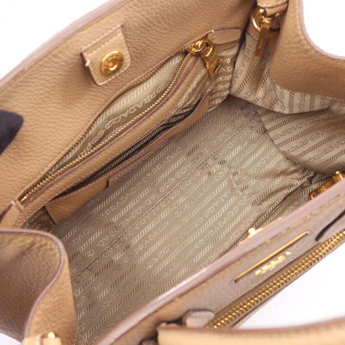 Prada Handbag Vitello Daino Beige Leather Triangle Logo 2-Way Hand — view 3