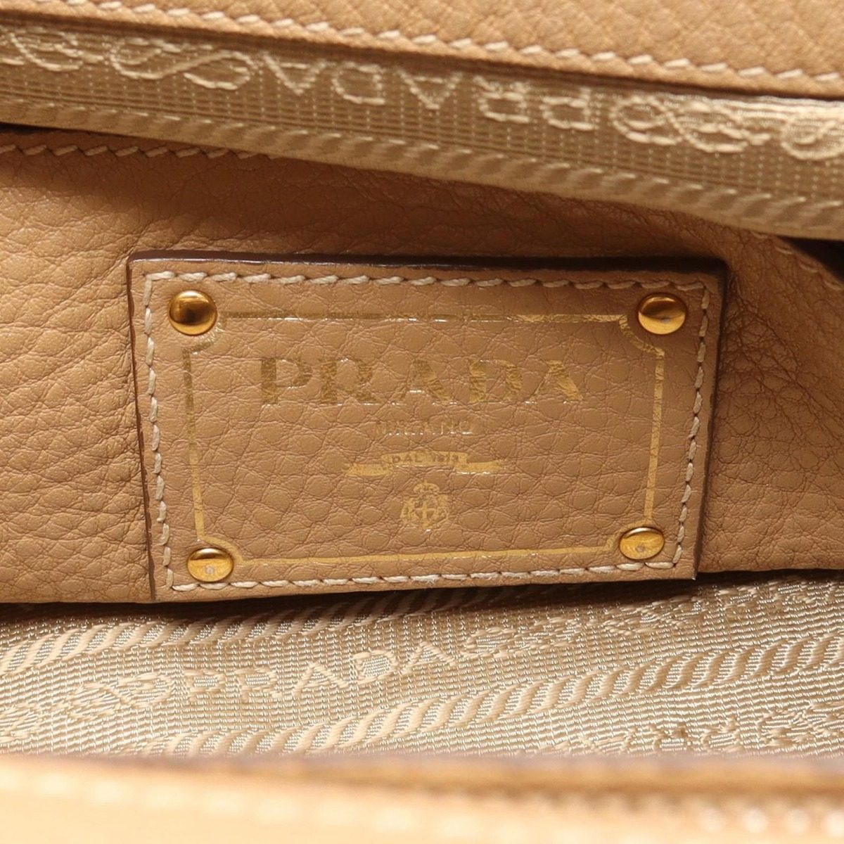 Prada Handbag Vitello Daino Beige Leather Triangle Logo 2-Way Hand — view 4