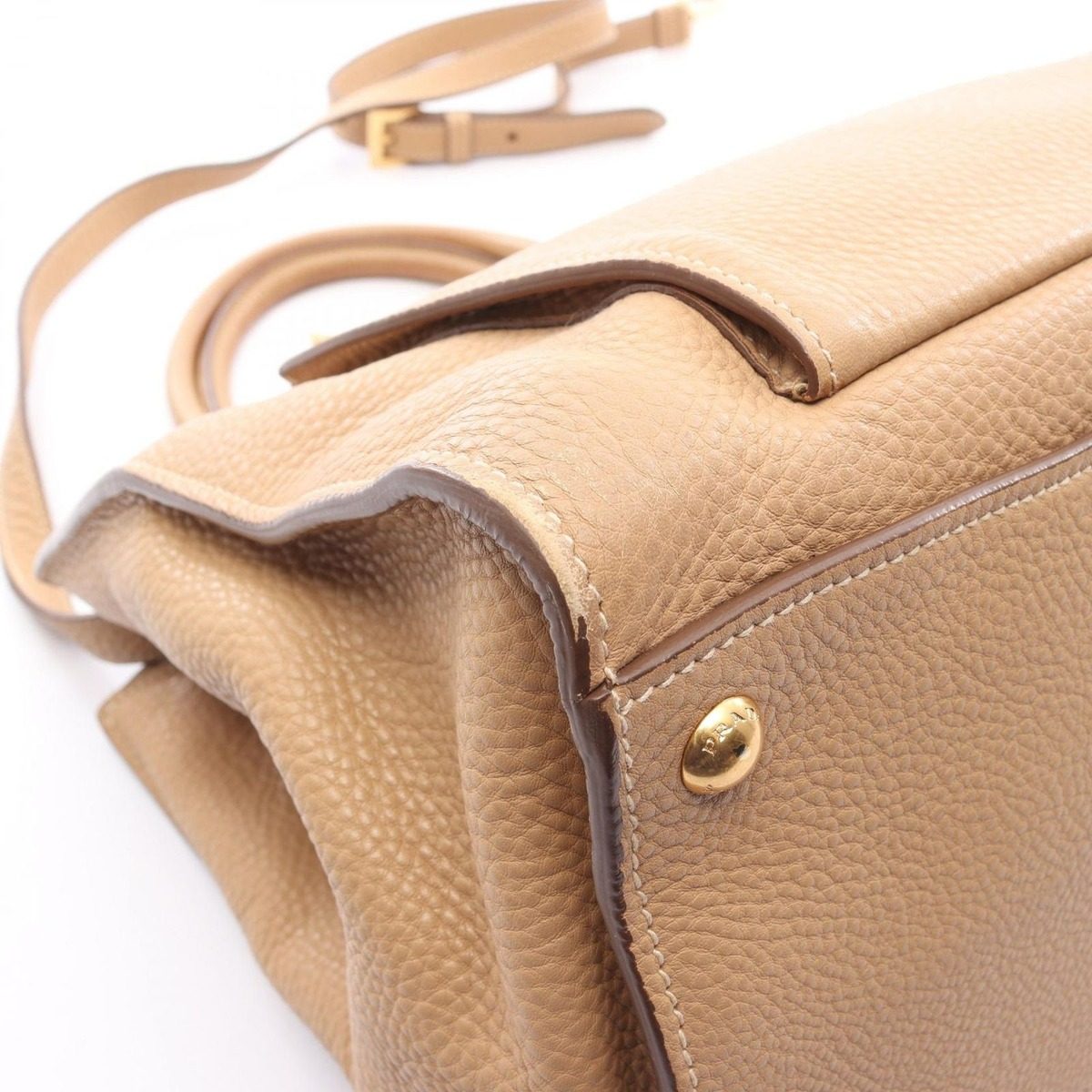 Prada Handbag Vitello Daino Beige Leather Triangle Logo 2-Way Hand — view 5