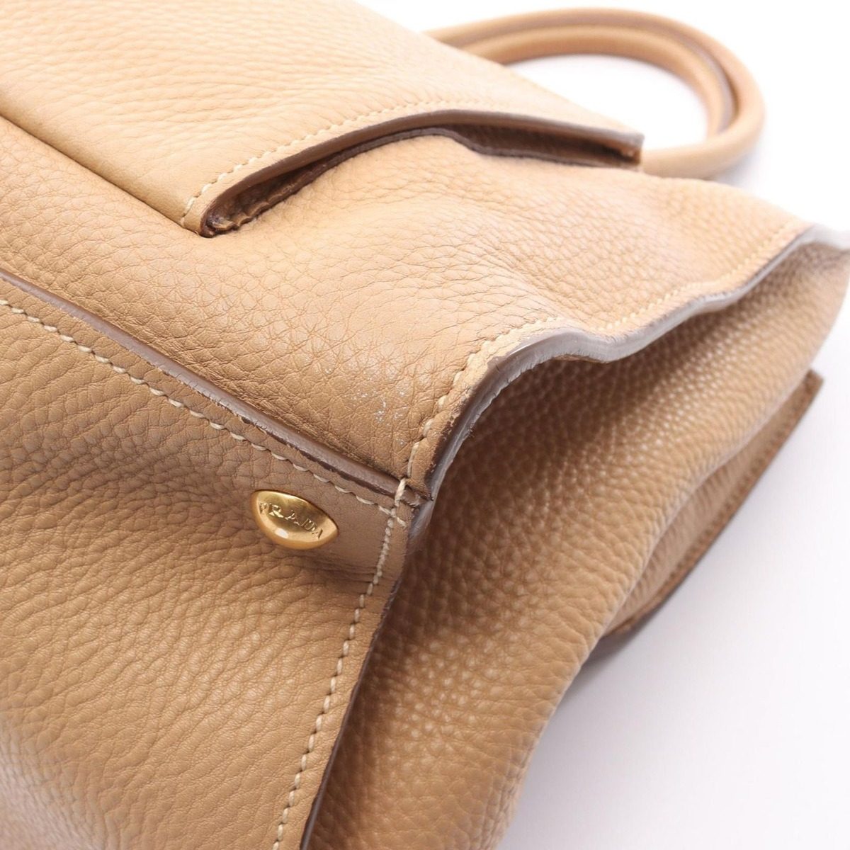 Prada Handbag Vitello Daino Beige Leather Triangle Logo 2-Way Hand — view 6