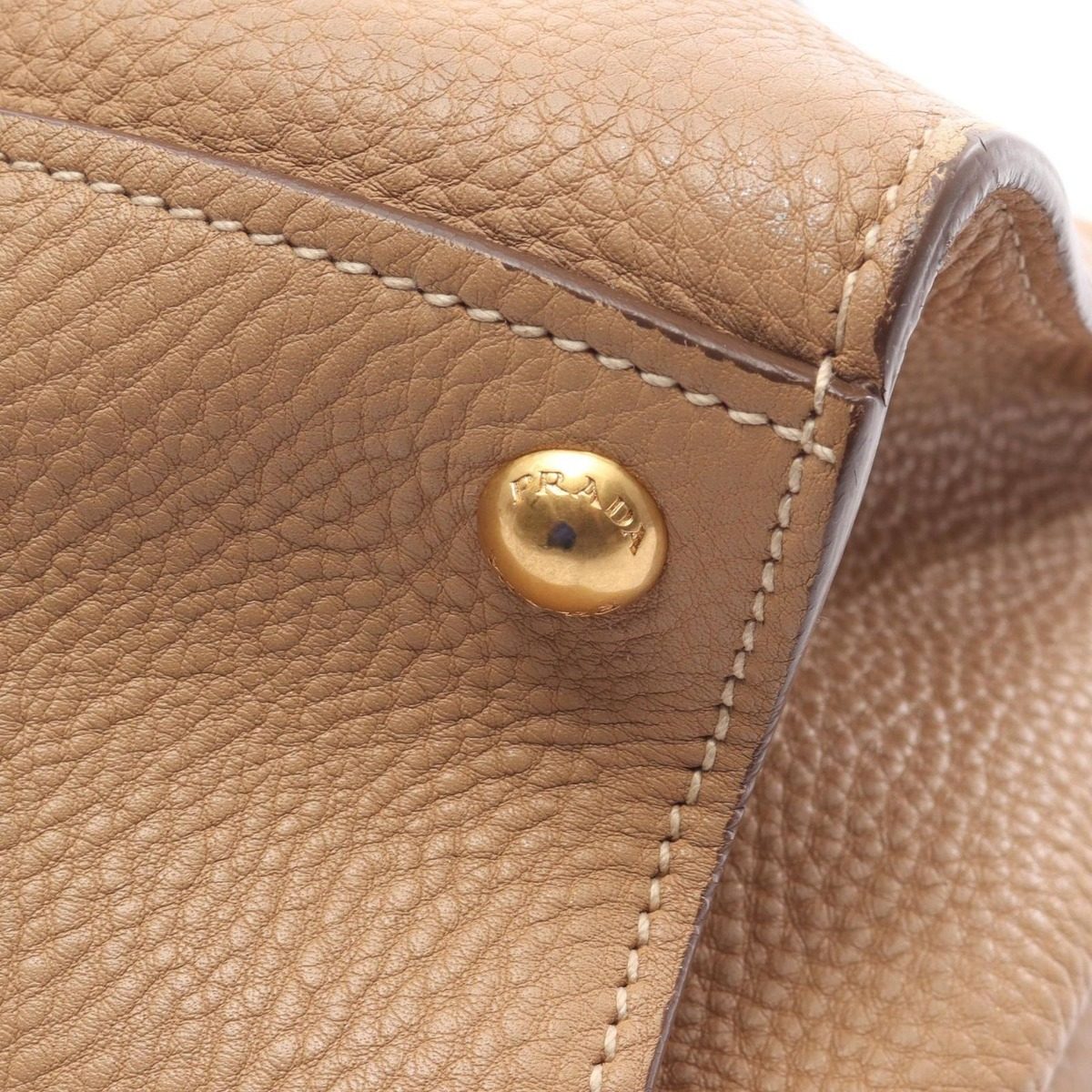 Prada Handbag Vitello Daino Beige Leather Triangle Logo 2-Way Hand — view 7