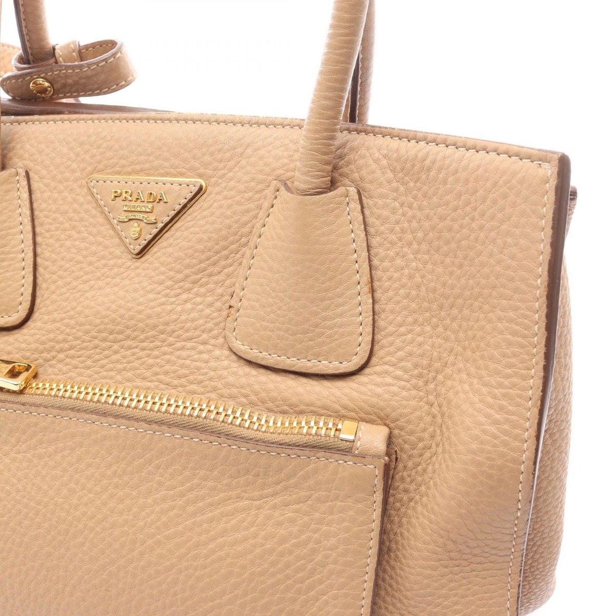Prada Handbag Vitello Daino Beige Leather Triangle Logo 2-Way Hand — view 9