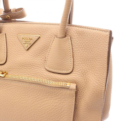 Prada Handbag Vitello Daino Beige Leather Triangle Logo 2-Way Hand — view 9