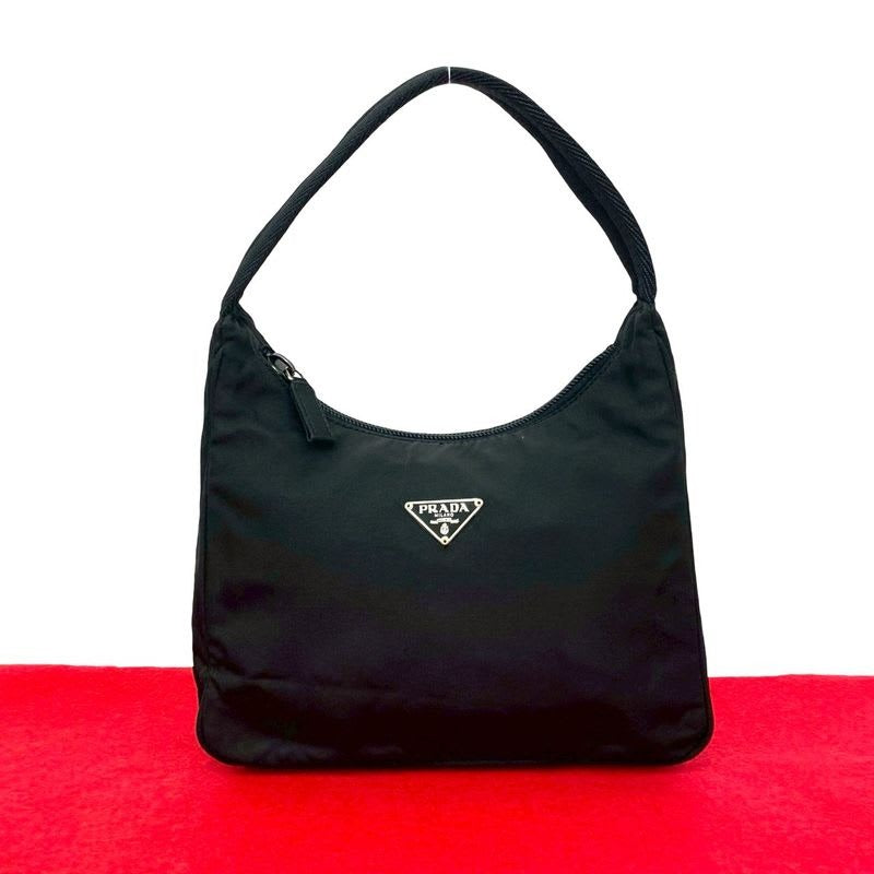 Prada Triangle Logo Silver Hardware Plate Tessuto Nylon Mini Handbag Pouch