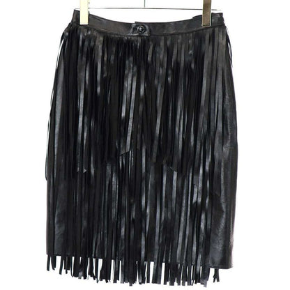 Chanel 2022 Resort Collection Cow Leather Fringe Skirt P71965c2466 Black 38