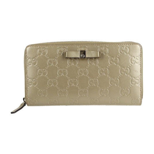 Gucci Long Wallet Leather Chien Pan Gold Guccissima Ribbon Round Zipper
